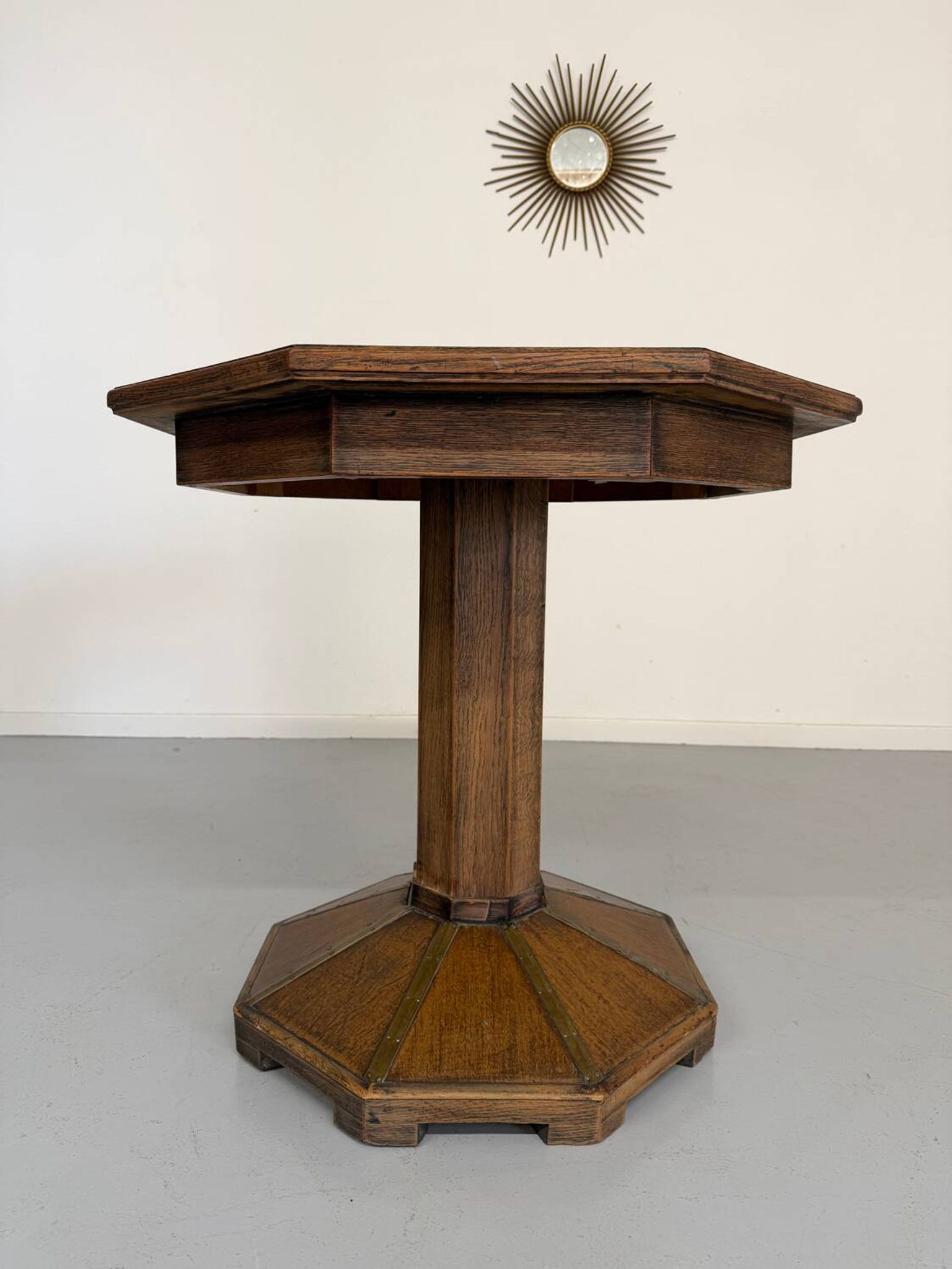 Ancienne table en bois de bistrot années 40/50 vintage finition laiton