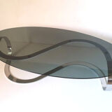 Oval coffee table chrome metal and smoked glass 70s