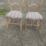 Pair of Louis Philippe walnut style chairs, reupholstered