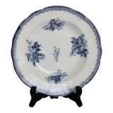 Antique hollow plate in Onnaing ironstone – Blue floral decoration
