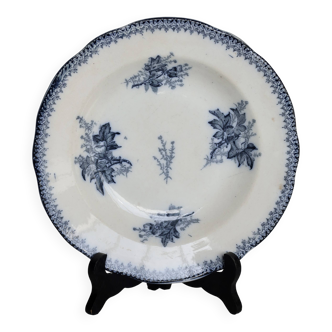Antique hollow plate in Onnaing ironstone – Blue floral decoration