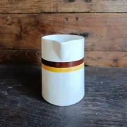 Vintage French ceramic pitcher with brown and ochre stripes