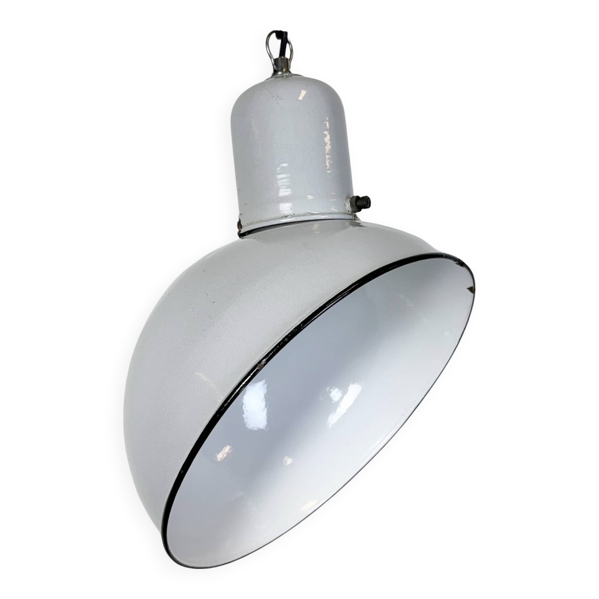Industrial Grey Enamel Factory Pendant Lamp, 1960s