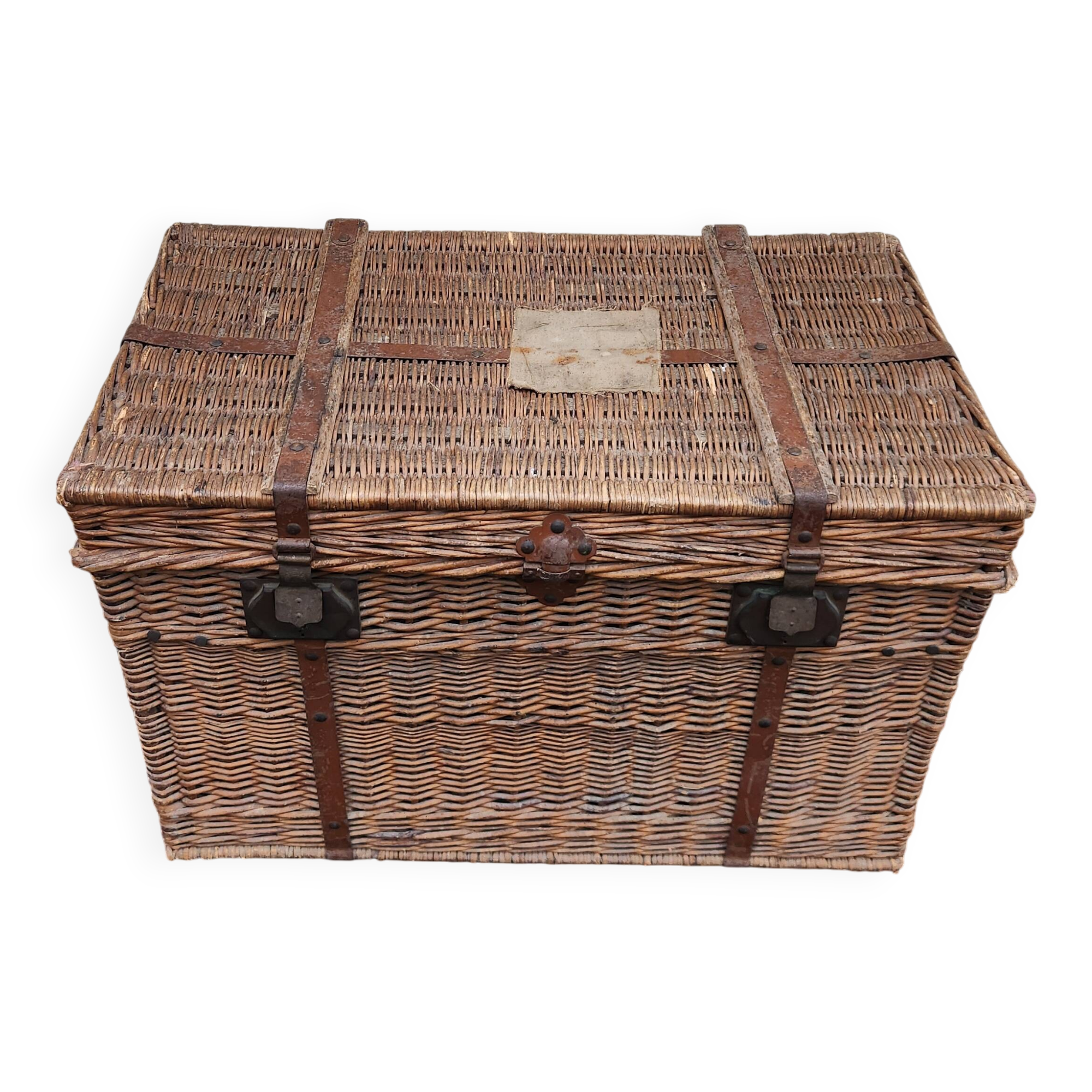 Antique vintage rattan and wicker travel trunk from the 1900s