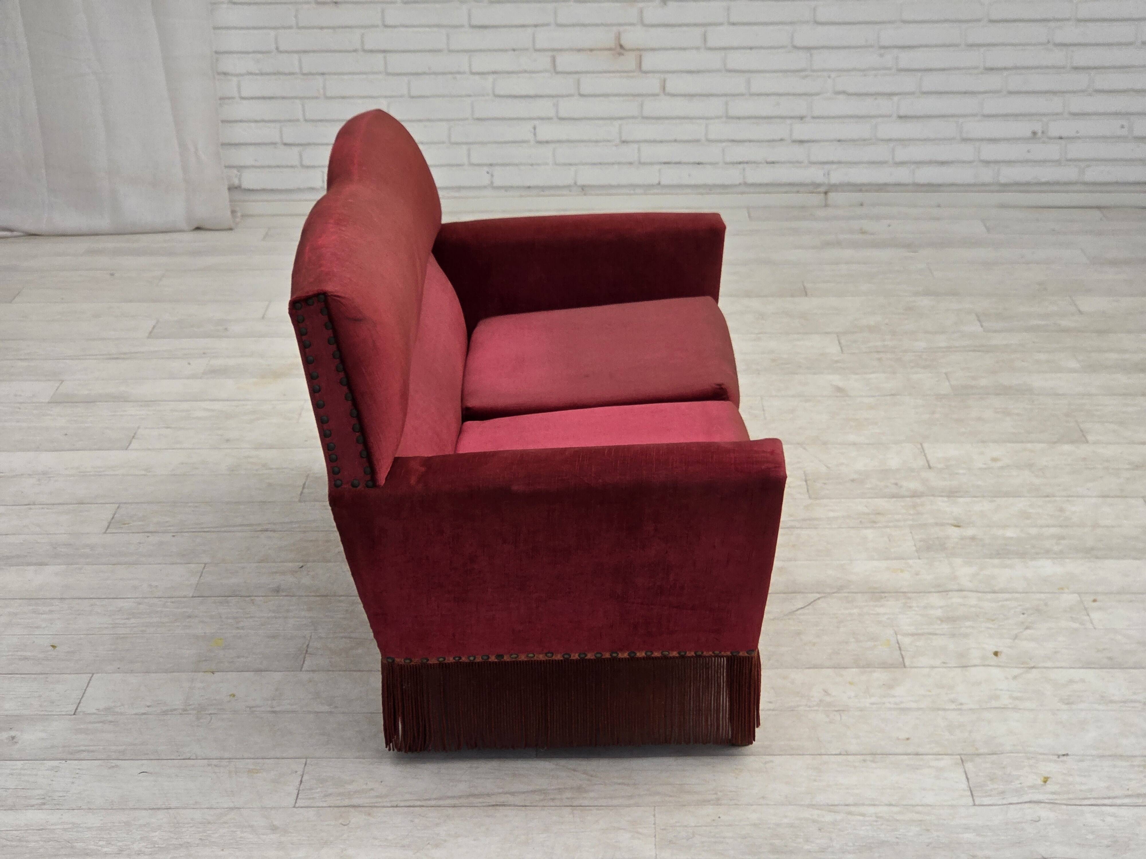 1970s, Danish 2-seater sofa, red furniture velour.