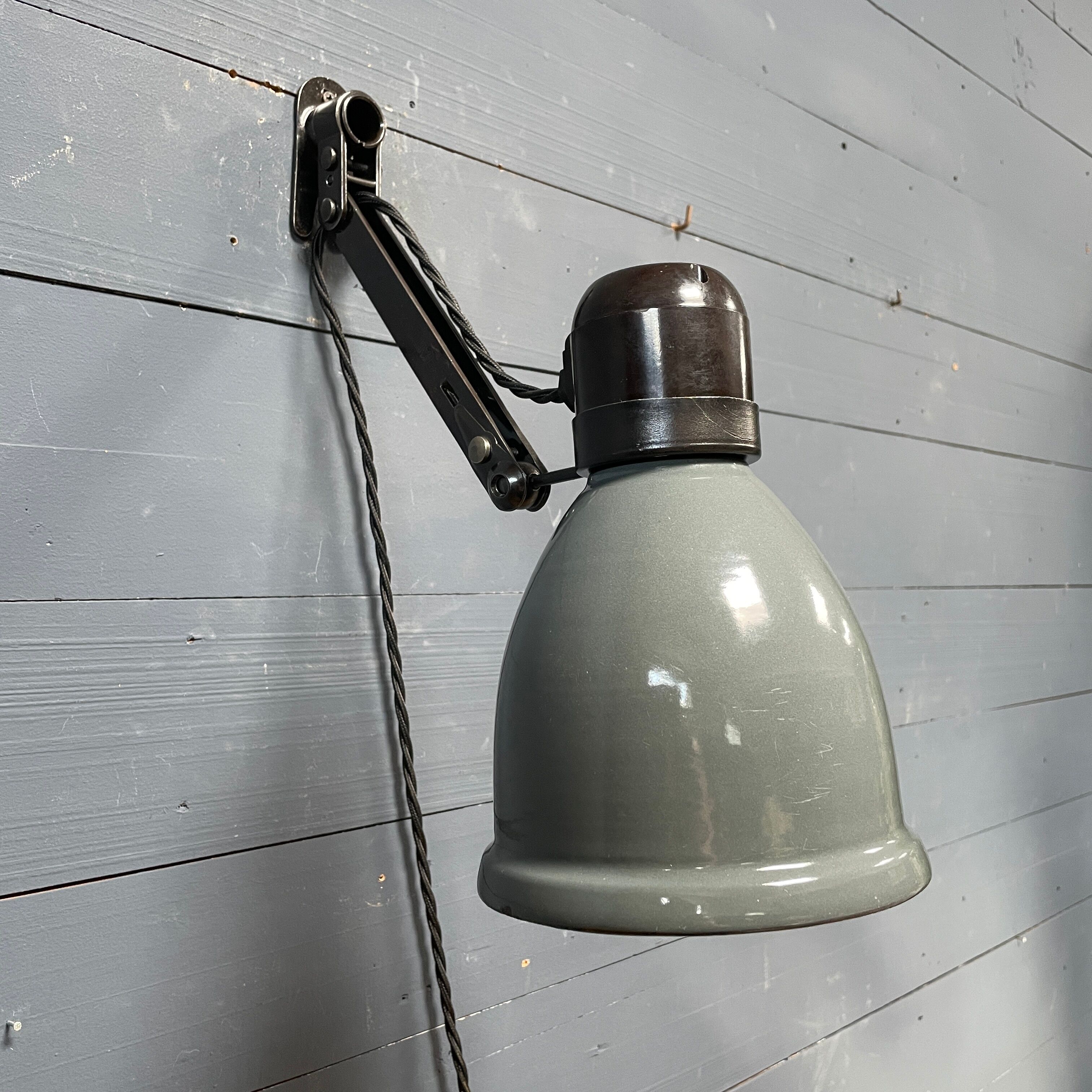 Industrial Fabrilux wall lamp with gray enamel shade