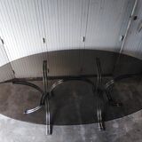 Large table Roche Bobois 1970 glass and chrome 8 pers