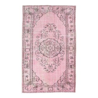 6x9 Dusty Pink Handmade Vintage Rug 290x181Cm