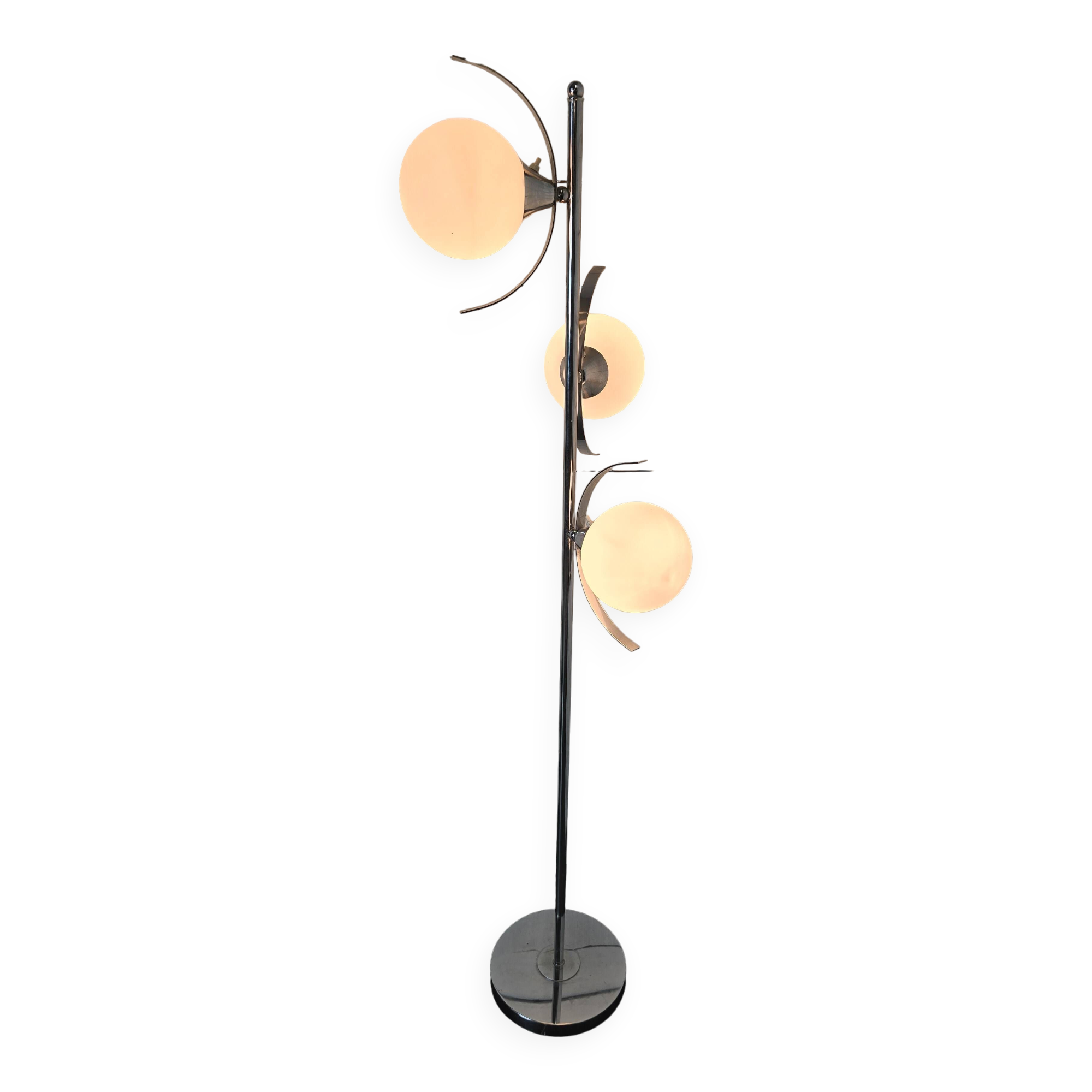 70s chrome metal floor lamp with 3 opaline ball lights