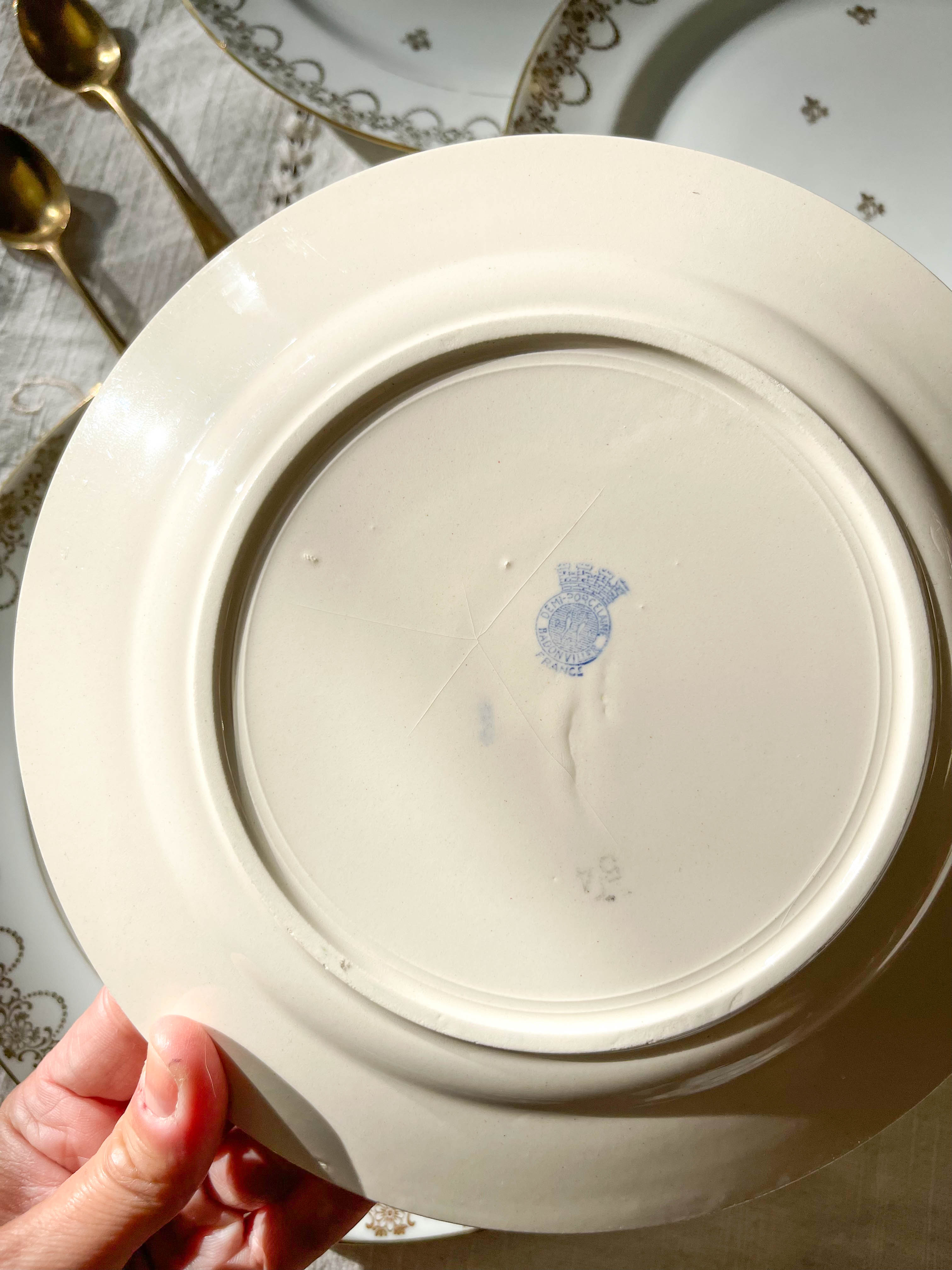 10 Mismatched Porcelain Plates ~ White Gold Porcelain Plates ~ LIMOGES Plates ~ Dishes