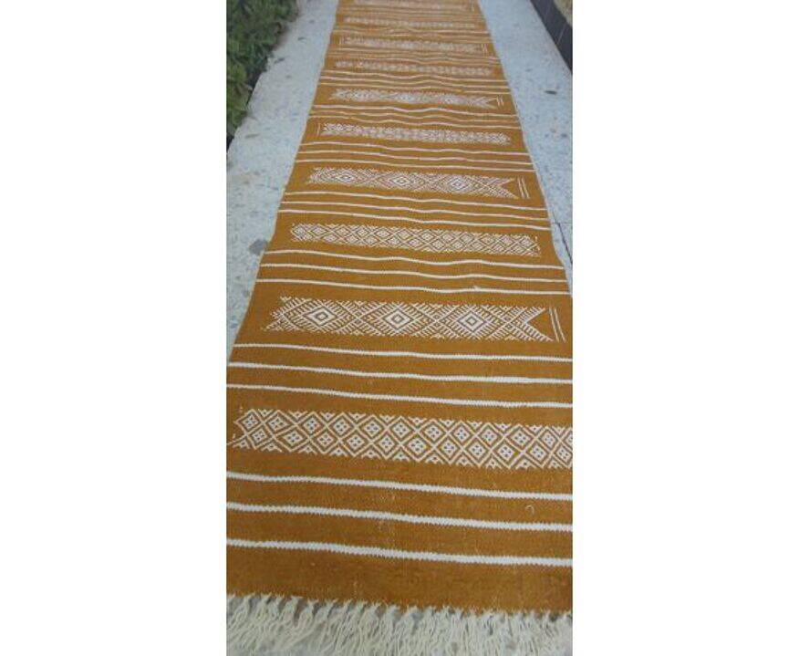 Hand-woven kilim hallway rug in natural wool