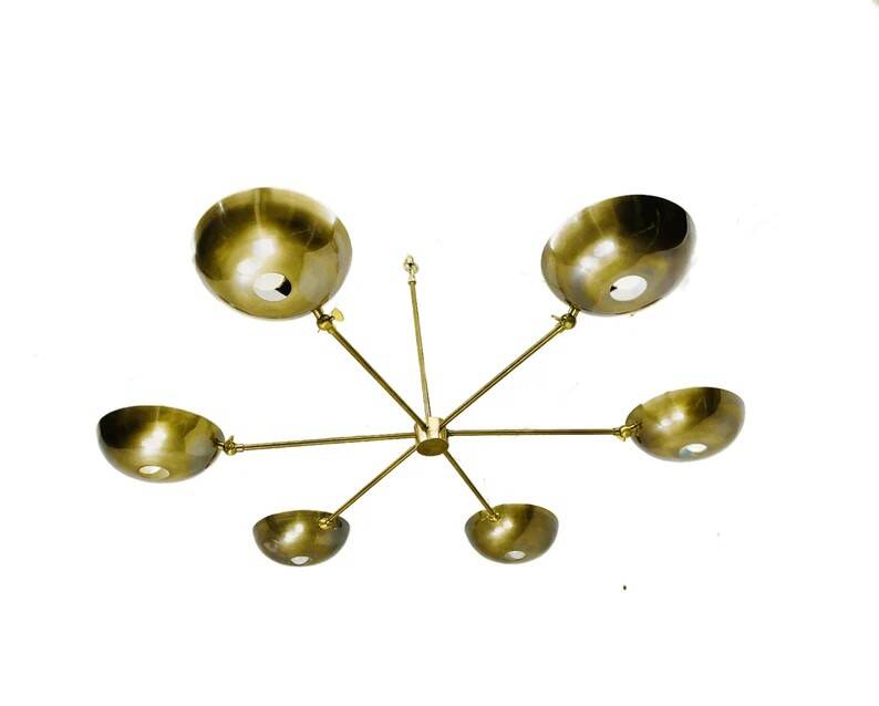 6-Light Mid Century Sputnik Antique Patina Chandelier Handmade Vintage Inspired Ceiling Pendant