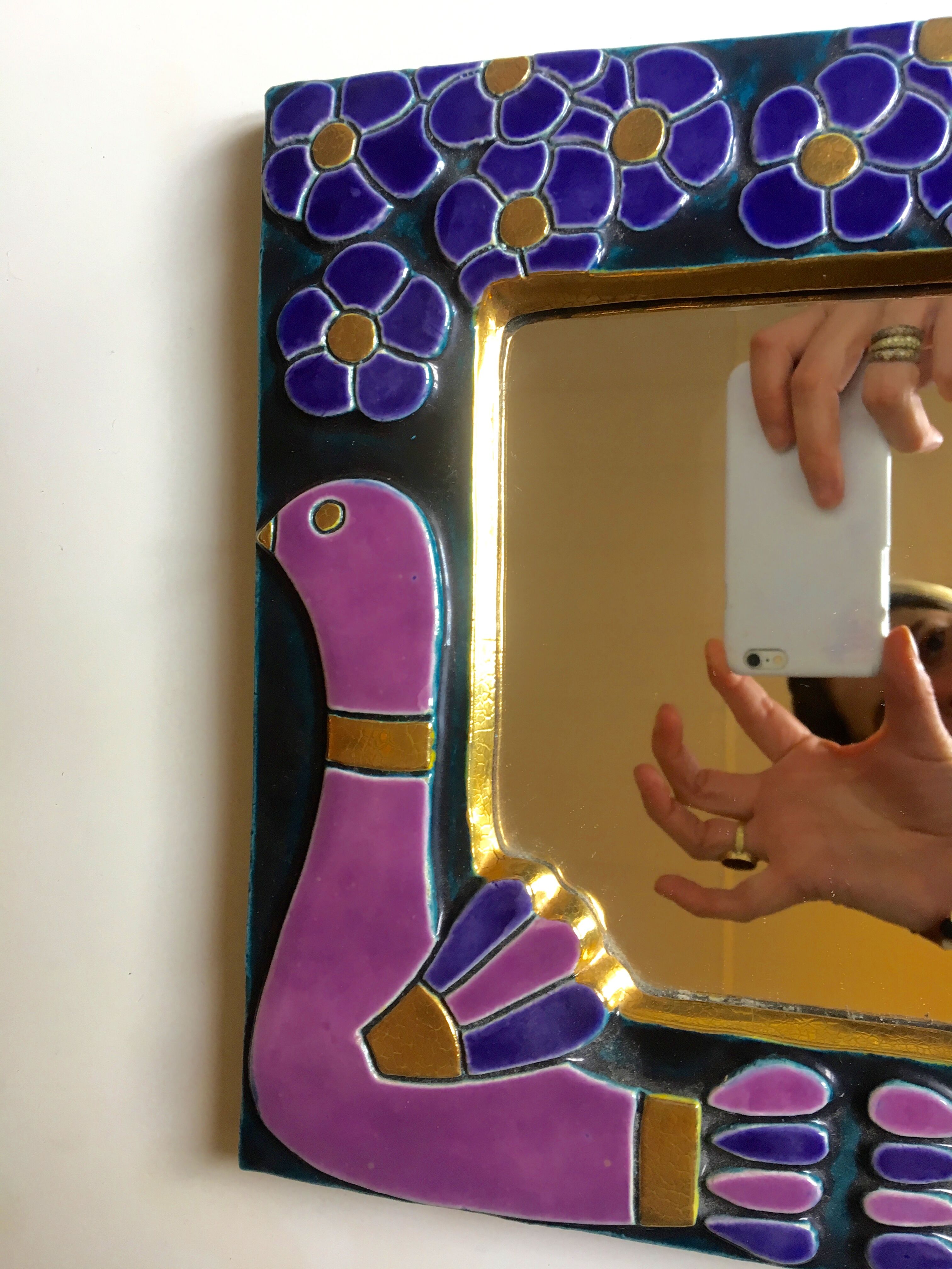 Enamelled ceramic mirror by François Lembo