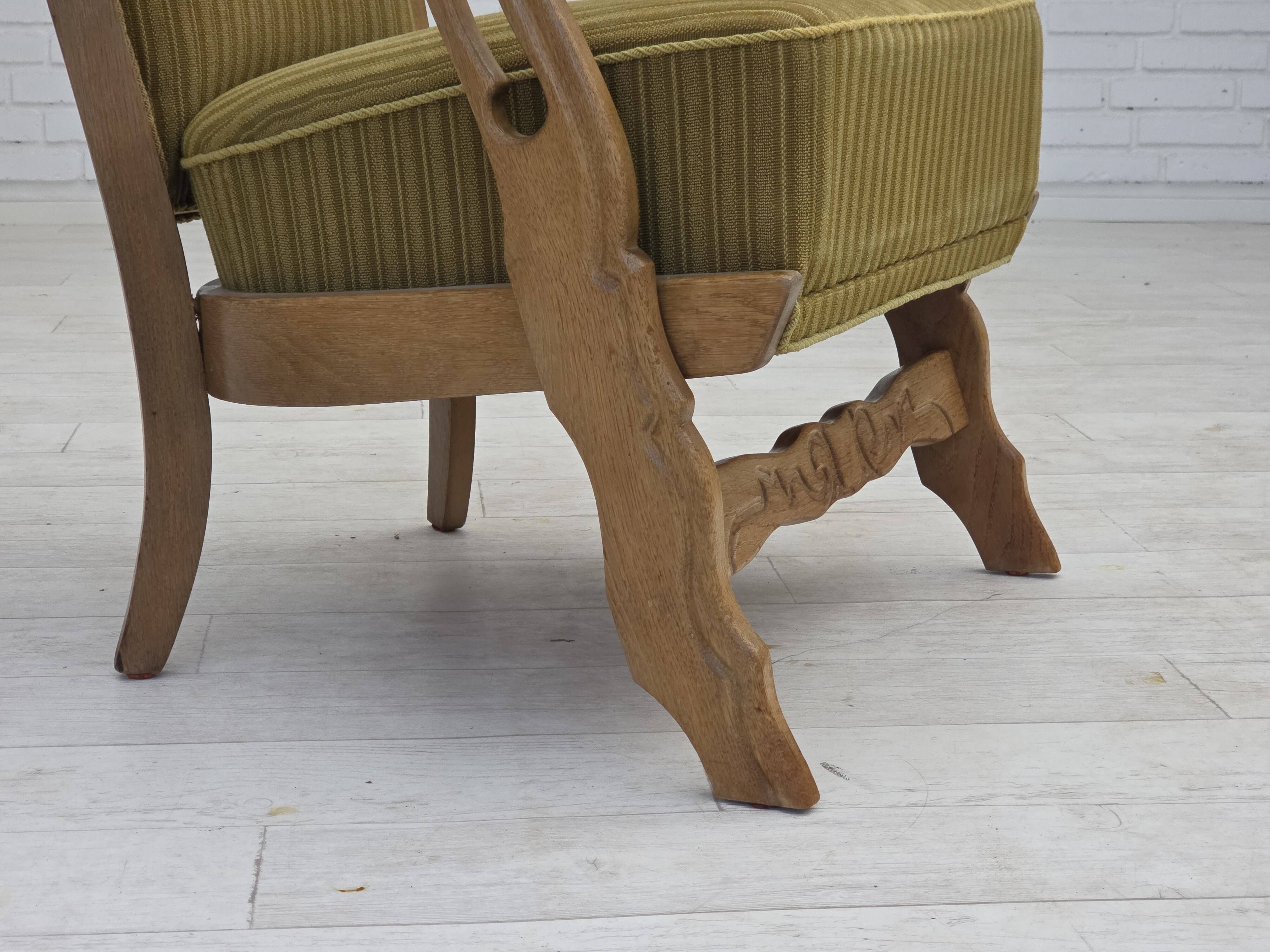 1970s, Scandinavian armchair, cotton/wool fabric, solid oak wood.