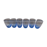 Set of 6 blue goblet glasses with engraved grape cluster patterns