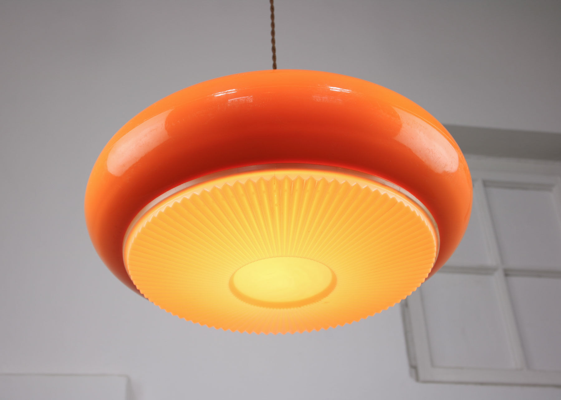 Mid-century acrylic italian orange pendant lamp