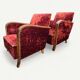 Paire de fauteuils club art déco velours frappé rouge bordeaux 1930
