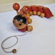 Vintage pulling toy, "centipede", 82 cm, made in Switzerland