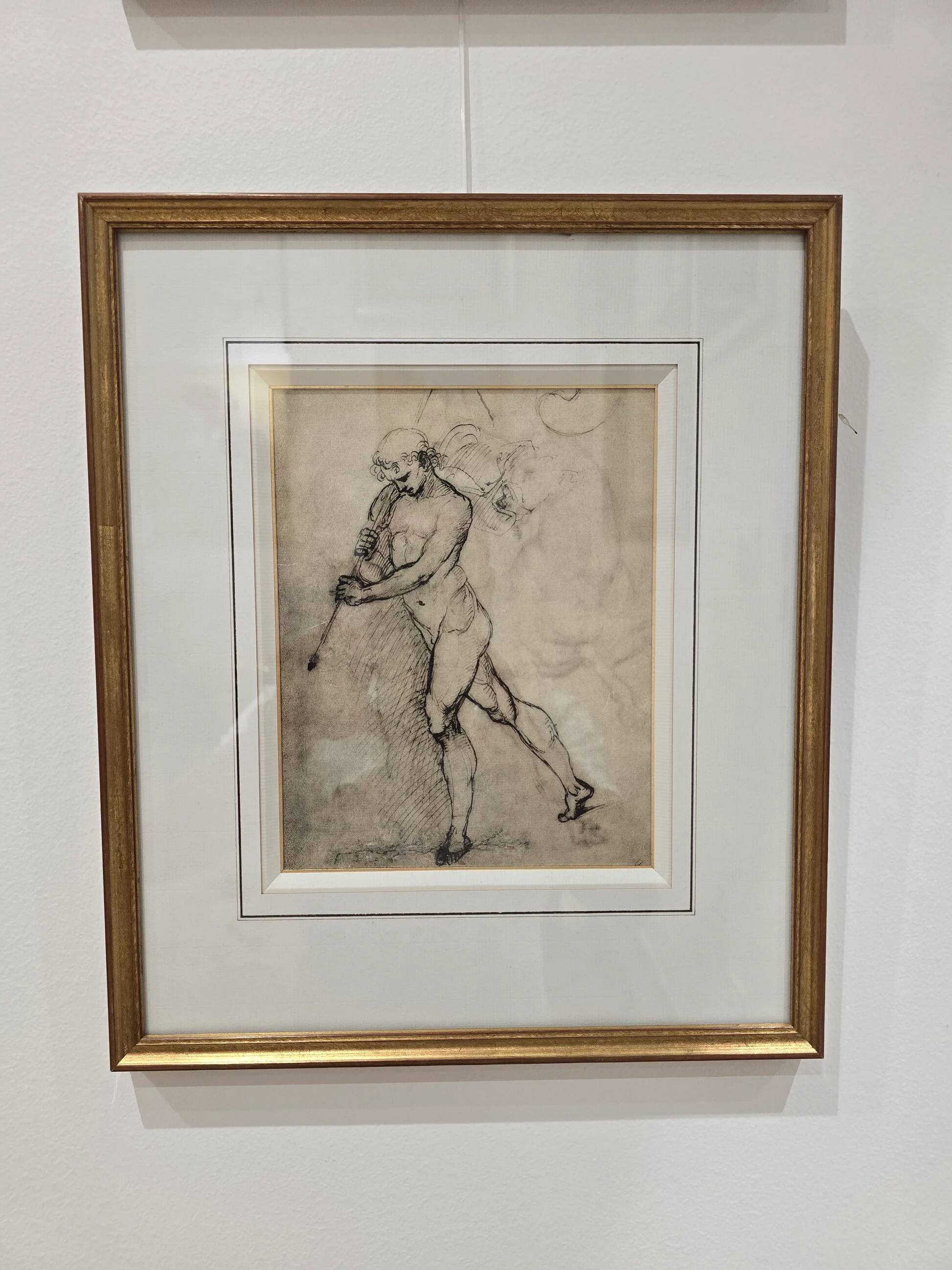 Framed drawing after an old master – Man pulling an animal