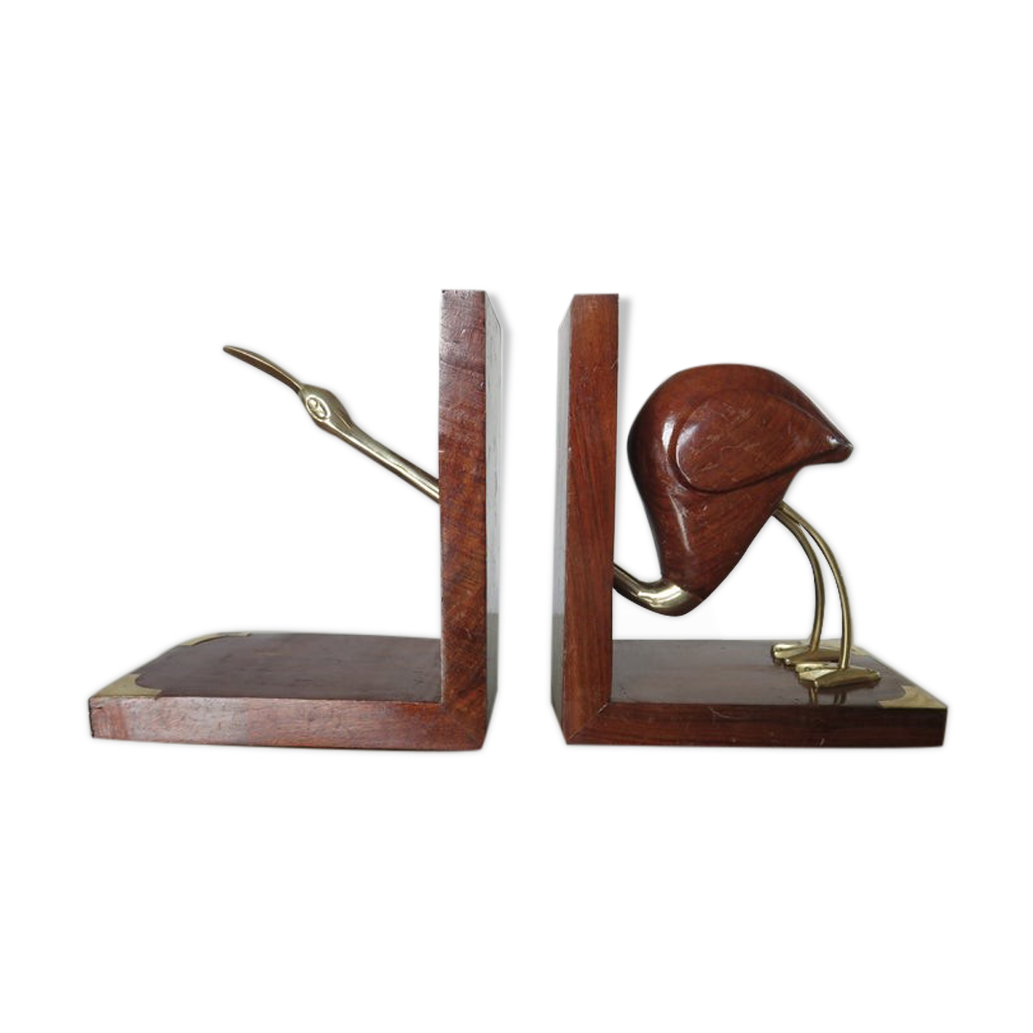 Pair of greenhouse pounds "heron" in wood and brass 70s