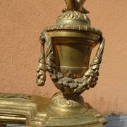 Ensemble de 3 pièces chenets et barre de cheminée en bronze xixème