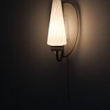 1950s wall lamp in perforated metal, brass and opaline