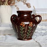 Large antique glazed ceramic jar - Floral motif