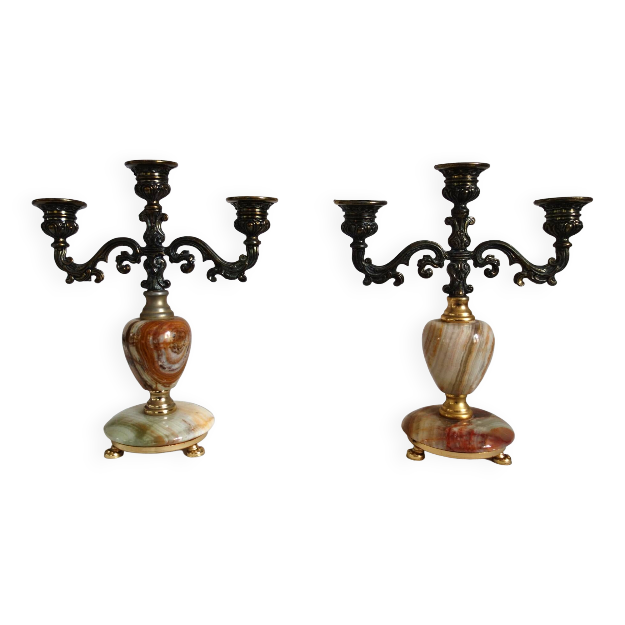 Pair of vintage onyx brass candlesticks