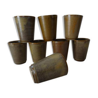 Lot 8 glasses sandstone cups stamped Digoin mug vintage cup