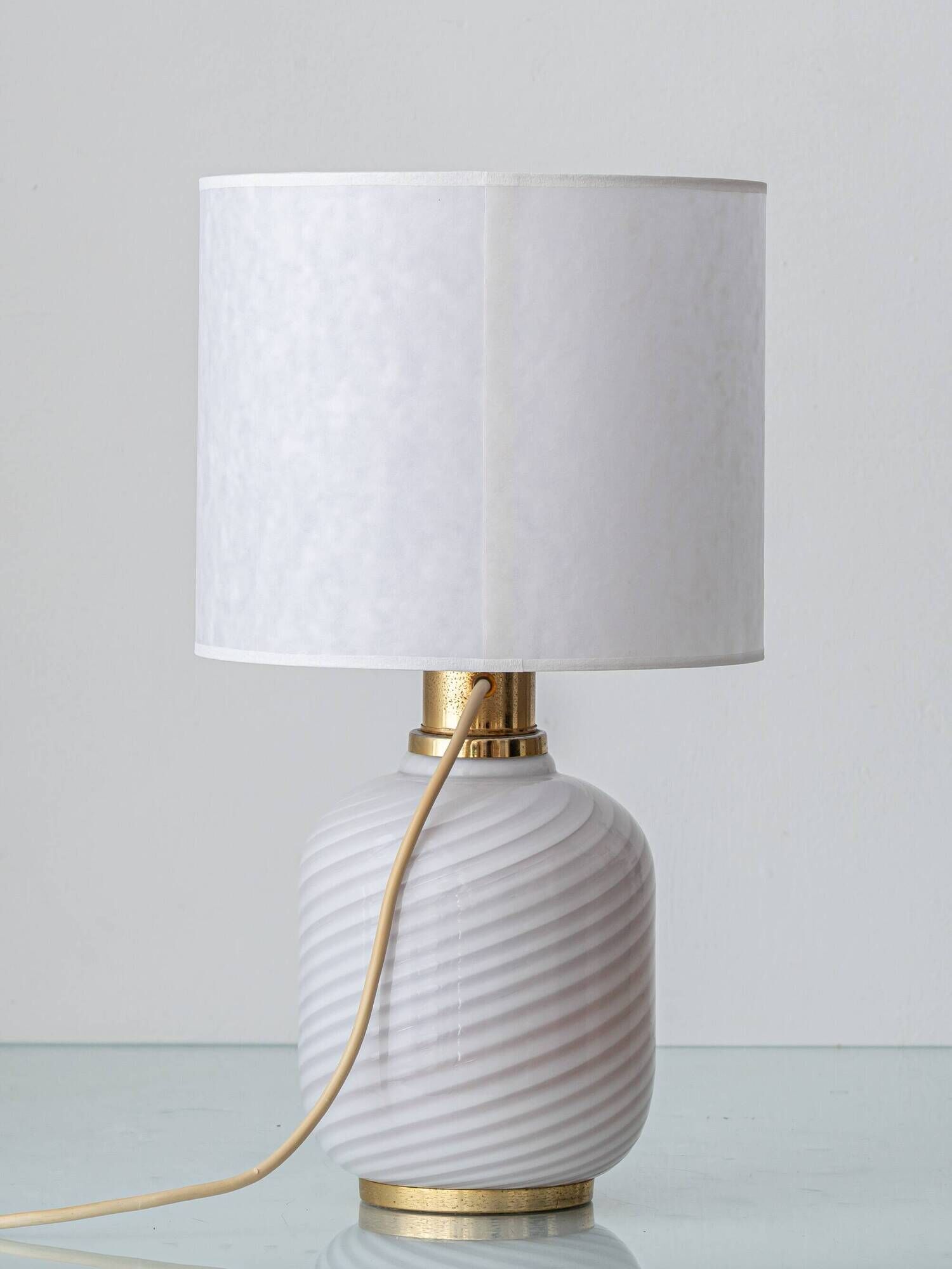 Murano Glass Table Lamps from the 1970s, White Opaline and Brass