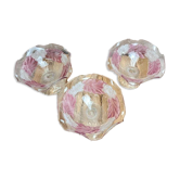 Set of 3 vintage pressed glass bowls with pink floral decoration.