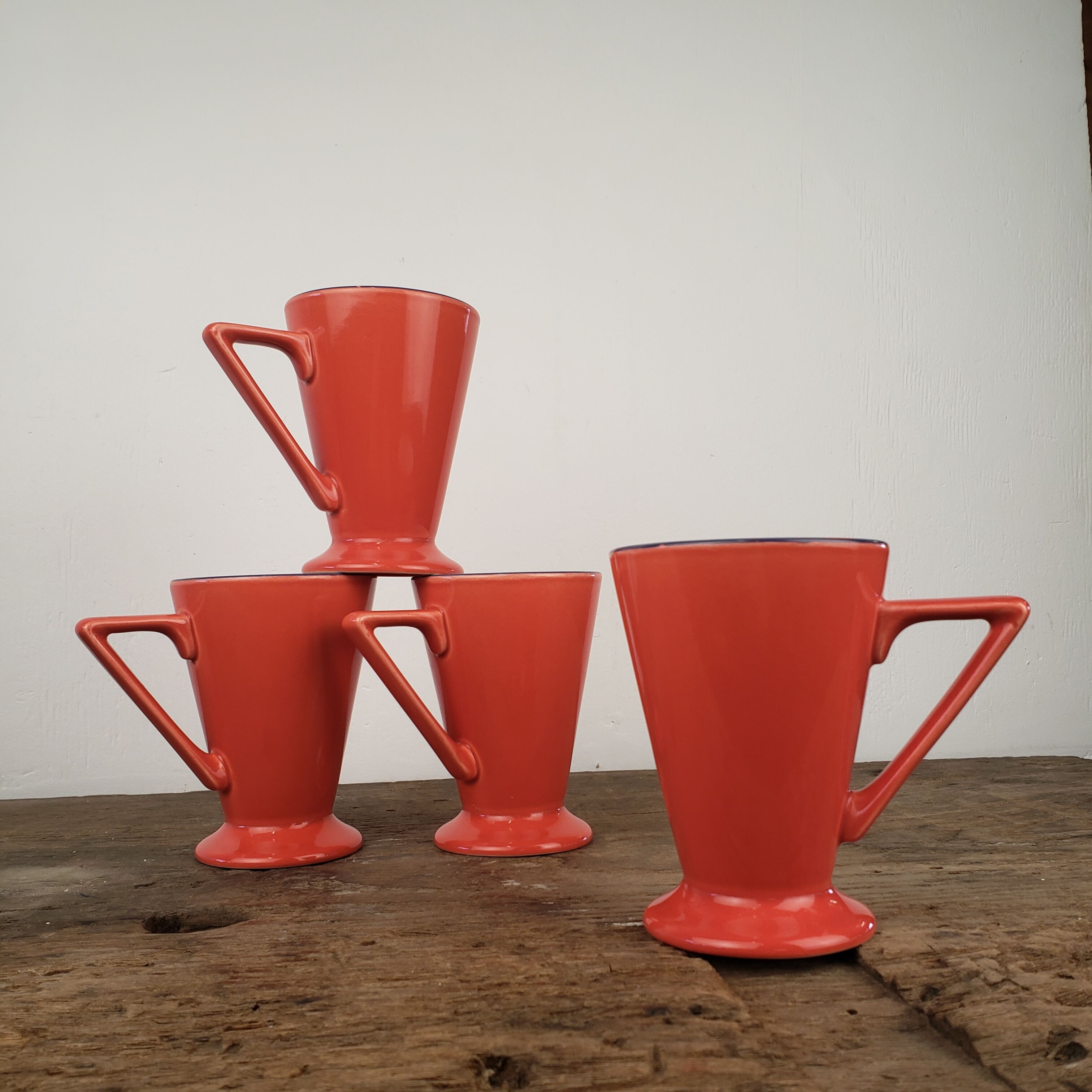 4 red ceramic mugs, Churchill England