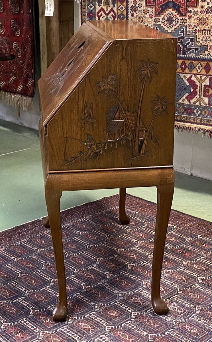 Asian-style teak secretary, 1970s manufacturing