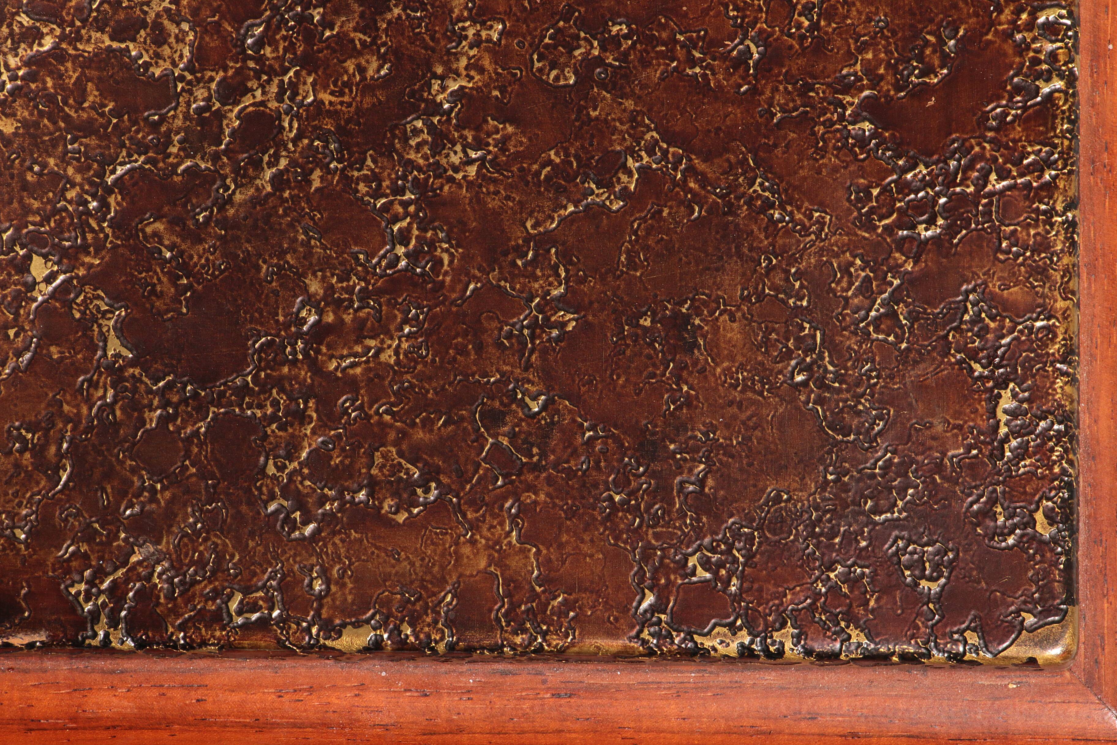 Brutalist Coffee Table with Copper Top and Wooden Base 1970