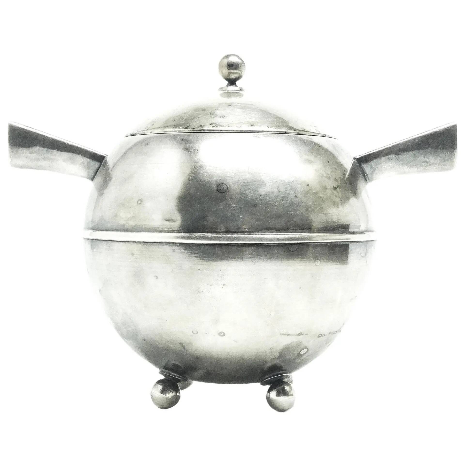 Postmodernist sugar bowl, silver-plated brass, Poland, 1950s