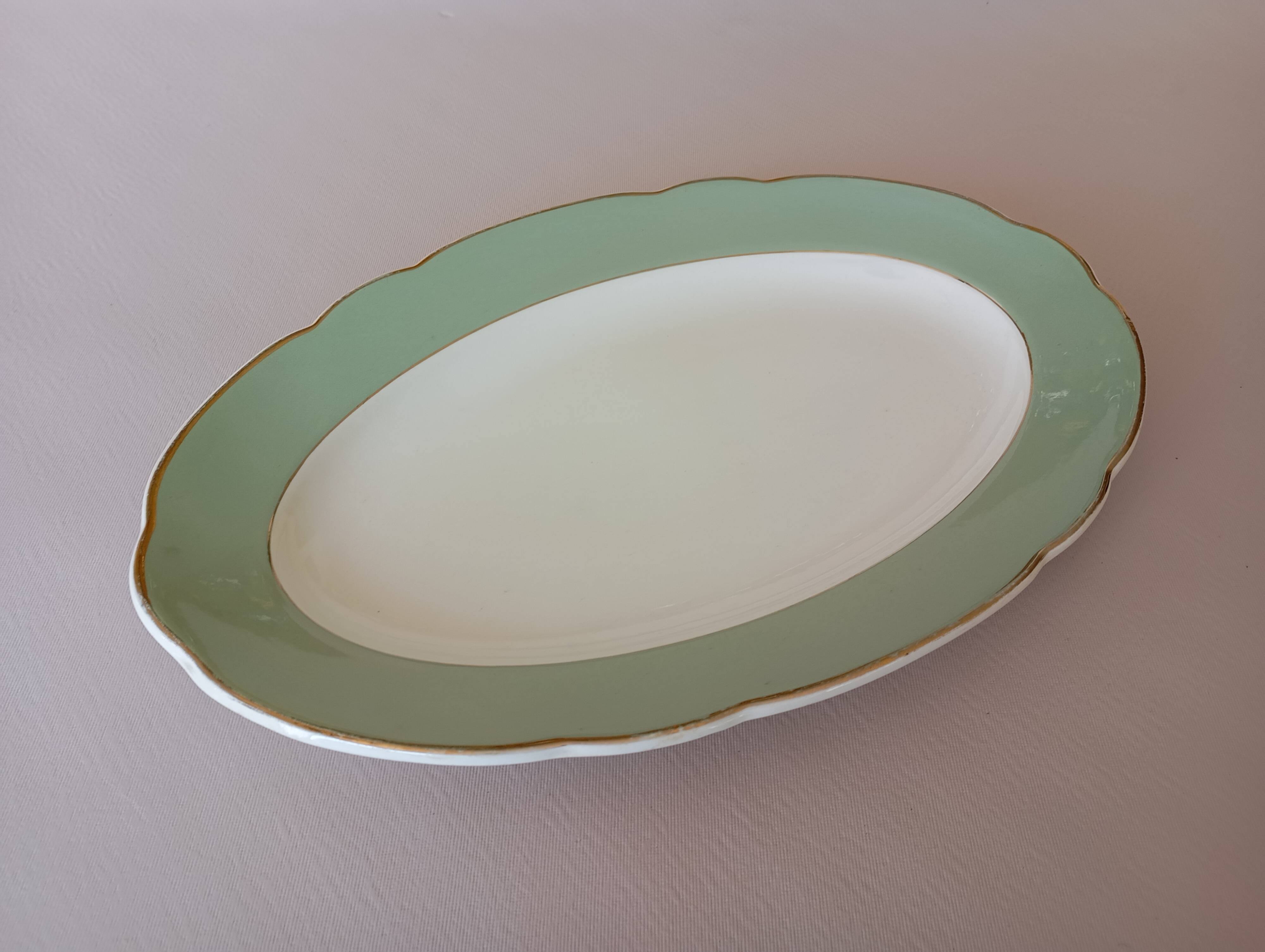 Villeroy & Boch Mettlach celadon and gold oval dish