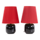 Pair of black faillance table lamps with red lampshade 1960s Sweden