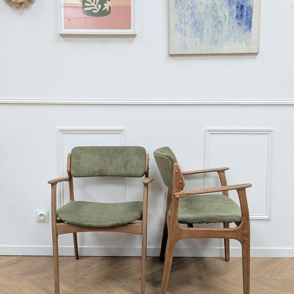 Vintage Erik Buch chair pair - oak & velvet