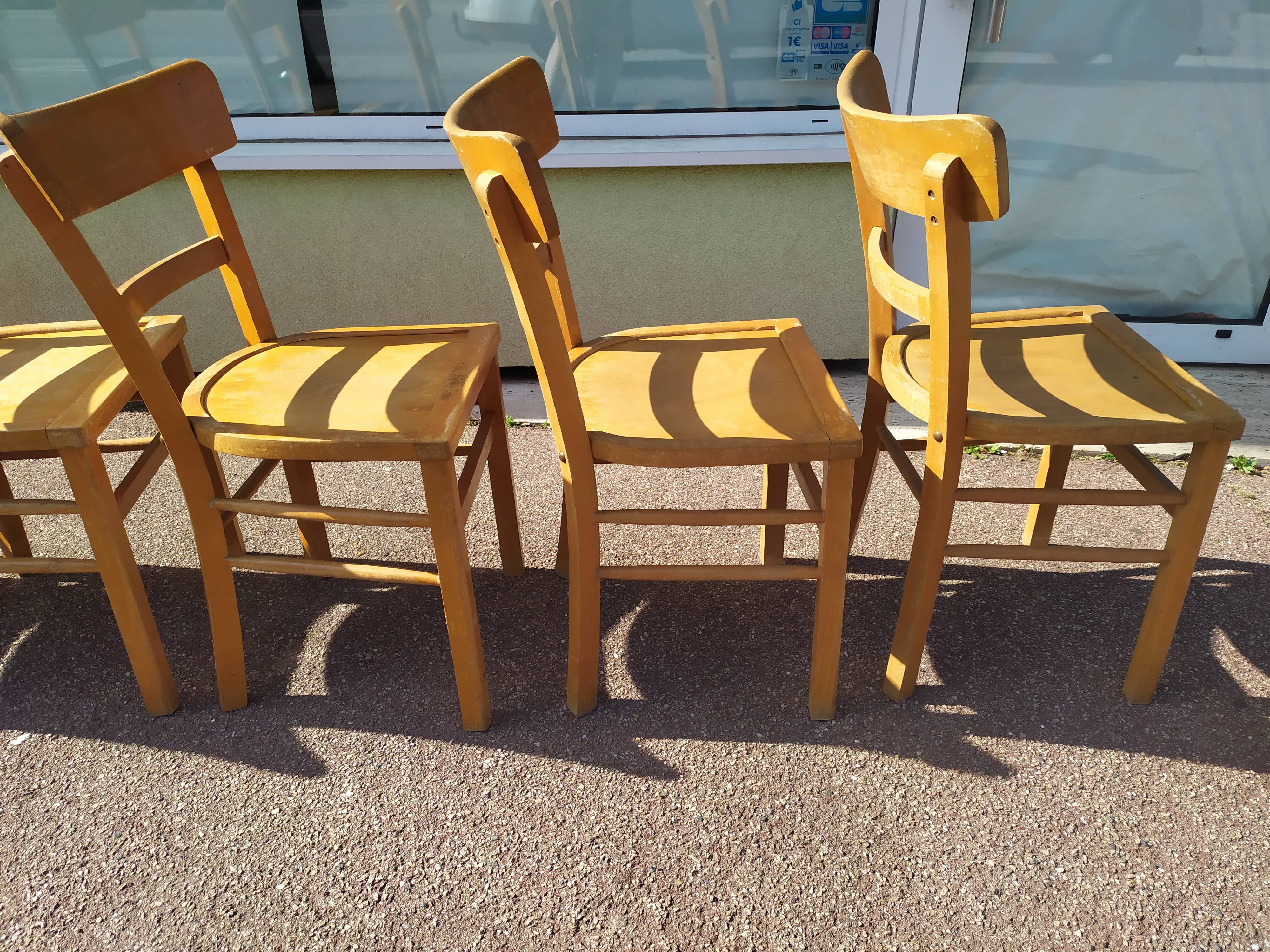Set of 6 wooden bistro chairs 50/60s