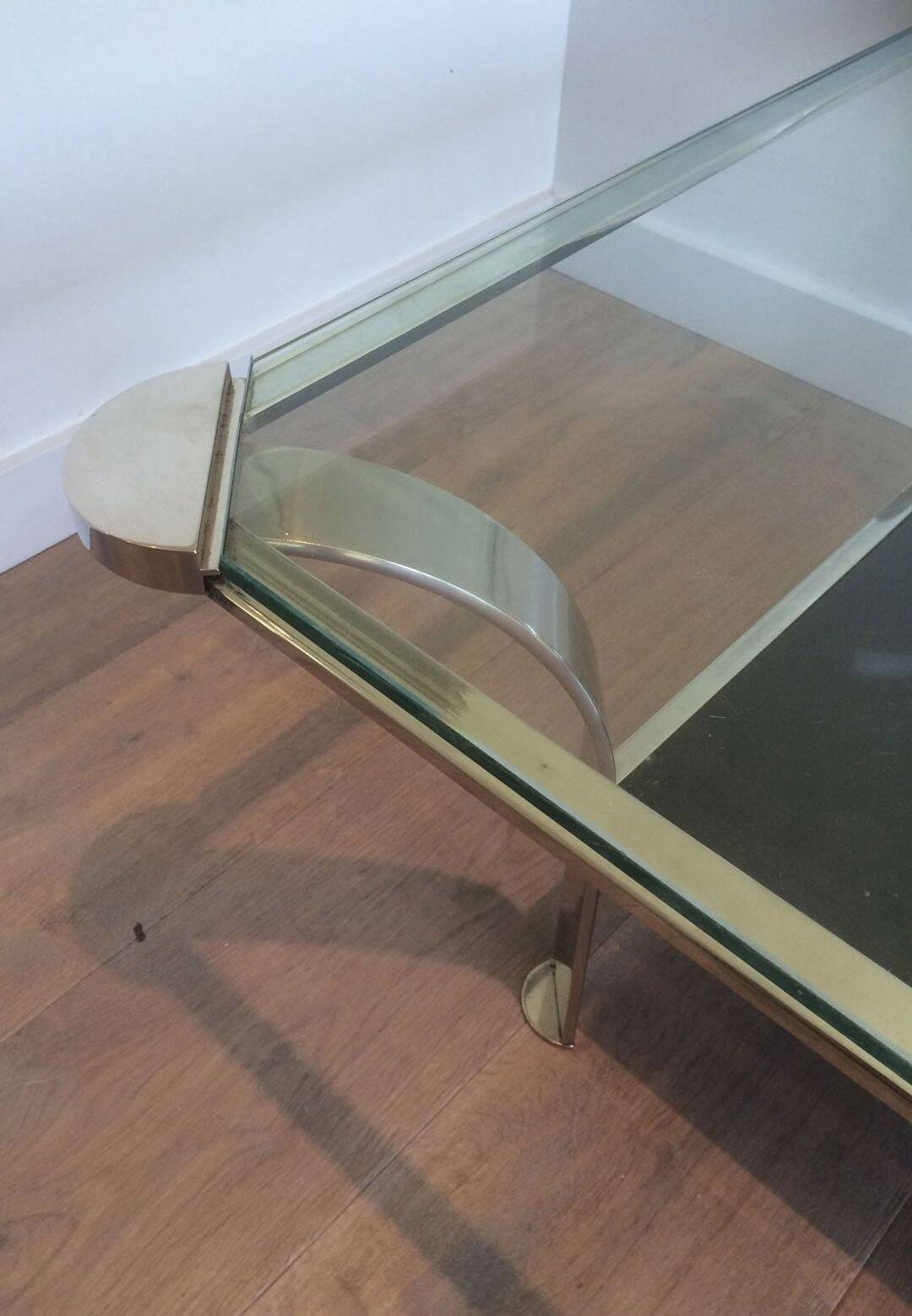 Table basse en chrome à double plateau en verre