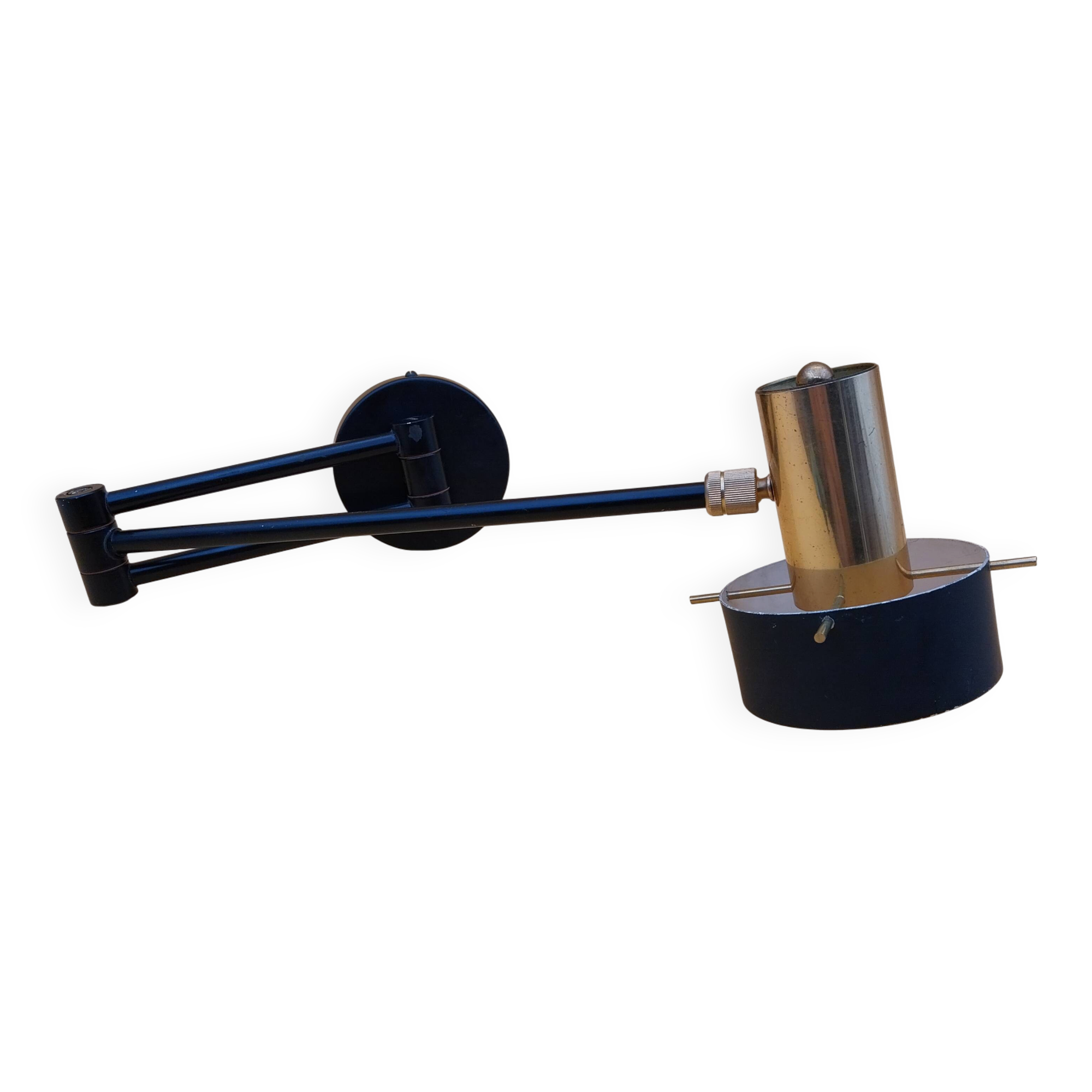 Black metal and brass wall light.