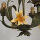 French Vintage 3 Light Cage Chandelier Hand Painted Floral Design