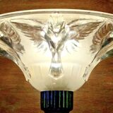Art Deco lamp with glass tube base Petitot bird basin signed Jean Boris Lacroix