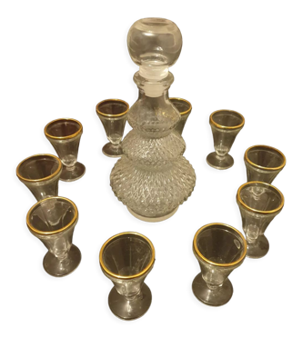 Service à Liqueur Bénédictine – 7 Verres Verts Vintage, Fabriqué En France