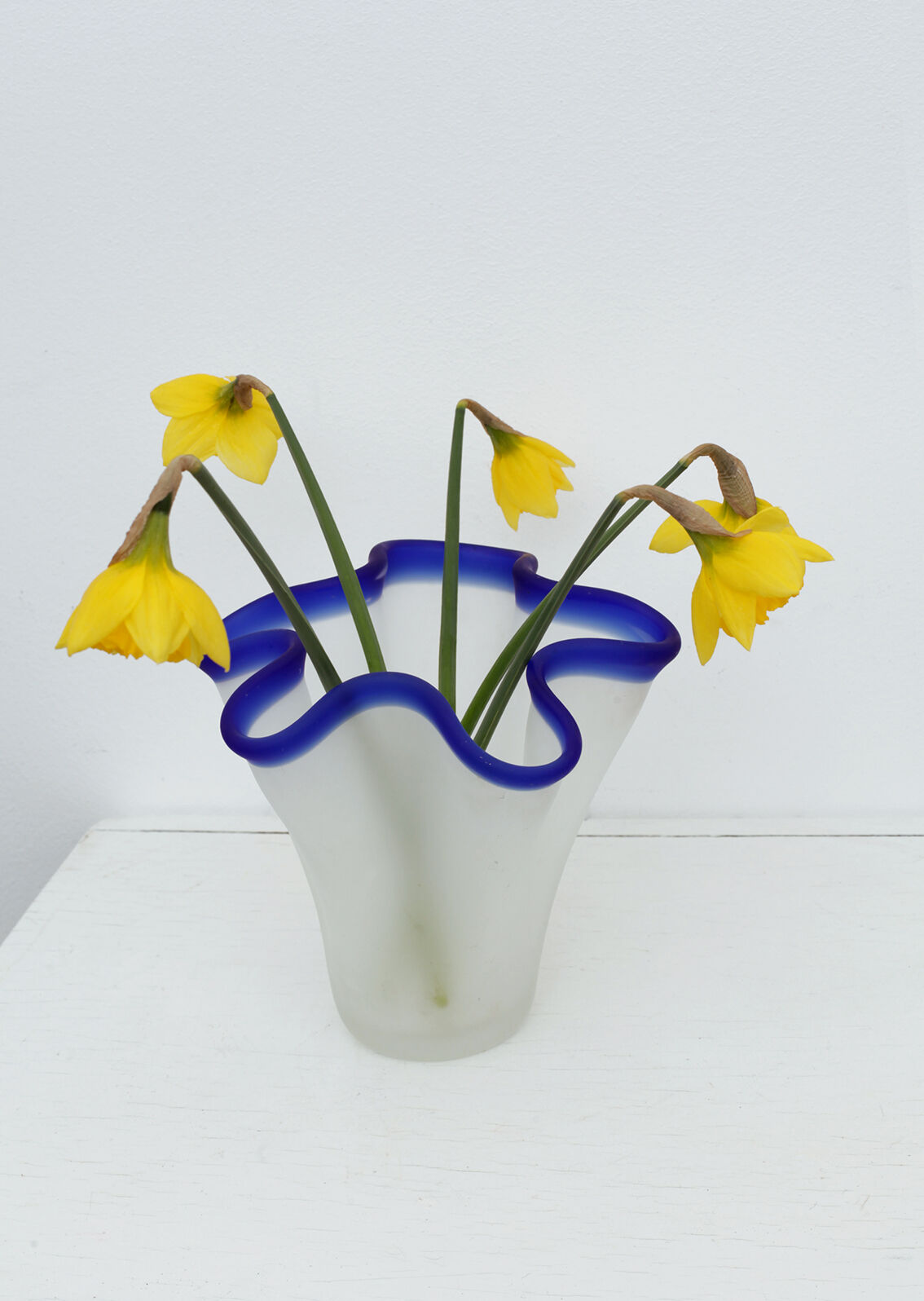 Vase handkerchief sandblasted glass blue edges