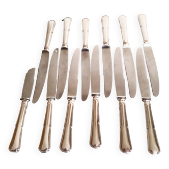 Set of 12 vintage knives, stainless steel blade and silver handle + case, G.Vivier