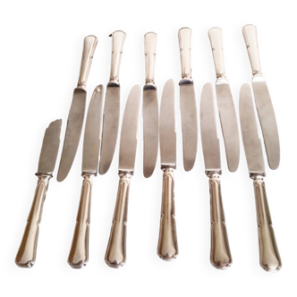 Lot de 12 couteaux vintage ,  lame inox et manche en argent + écrin , G.Vivier