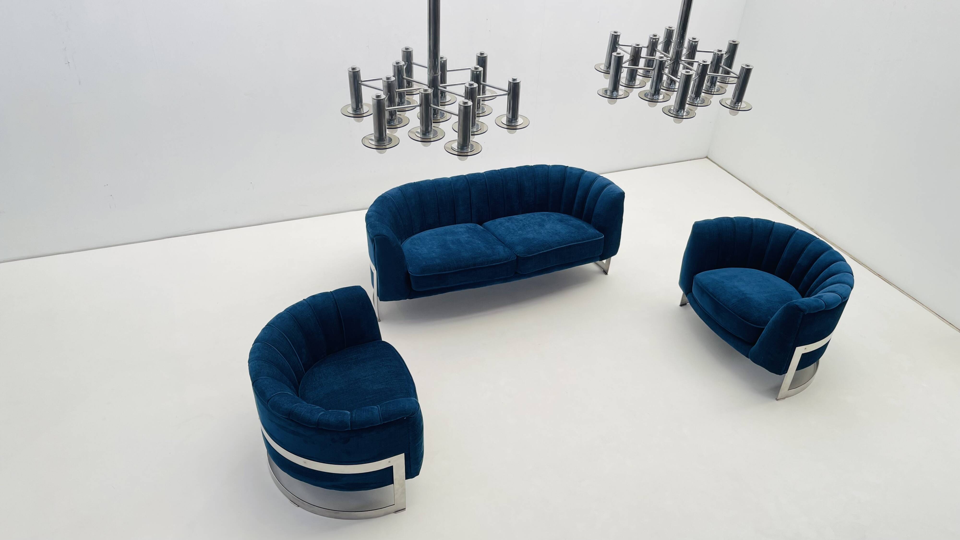 Pair of Large Chromed and Smoked glass chandelier