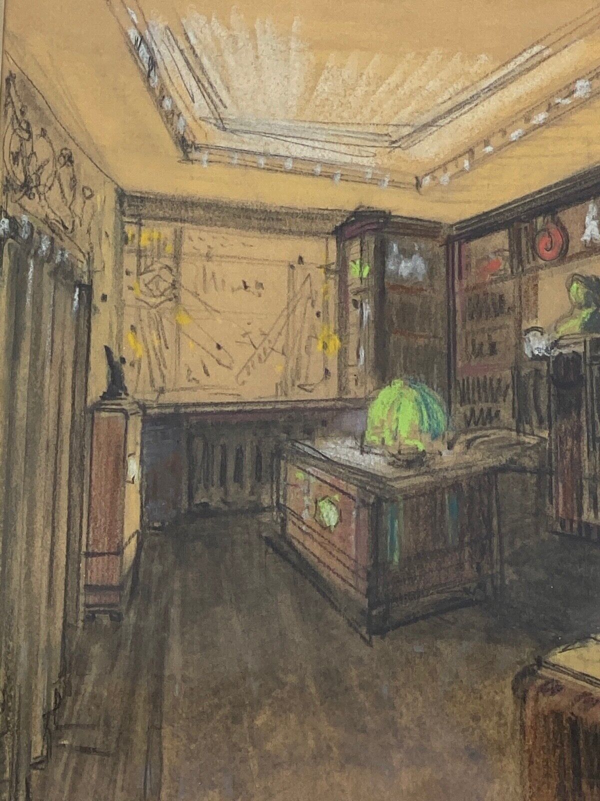 Watercolor sign andre brif or prif interior drawing library 1925
