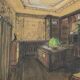 Watercolor sign andre brif or prif interior drawing library 1925